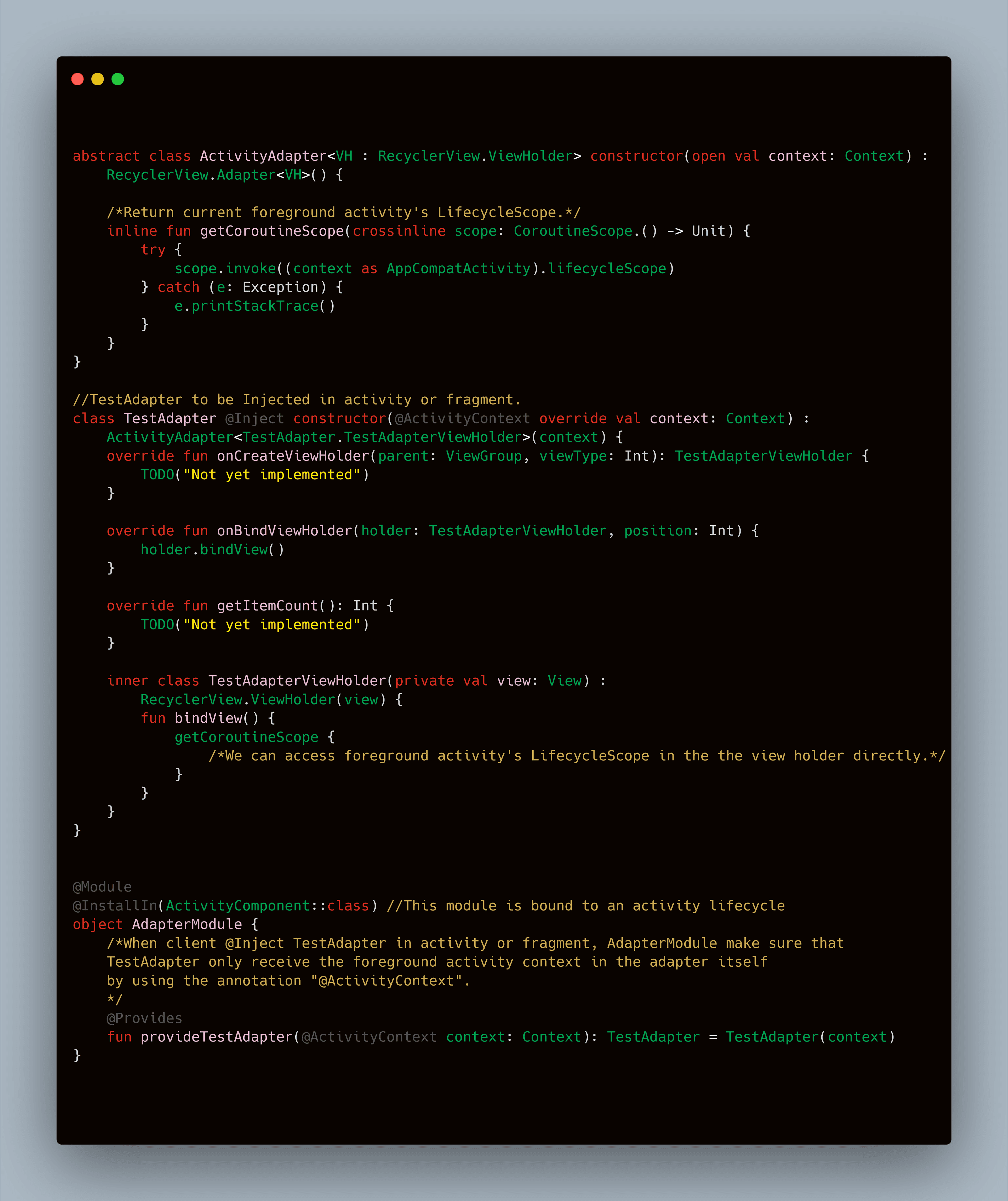 How to execute any operations in an *Adapter or a *ViewHolder under the foreground activity's lifecyclescope?